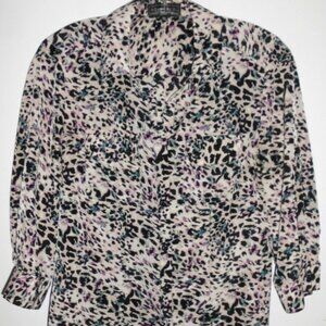 Vintage Bold Animal Print Blouse PS Leopard Y2K Statement Top Elementz Button-Up